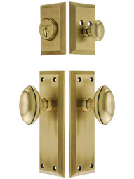 Grandeur Fifth Avenue Entry Set, Keyed Alike with Eden Prairie Knobs in Antique Brass.